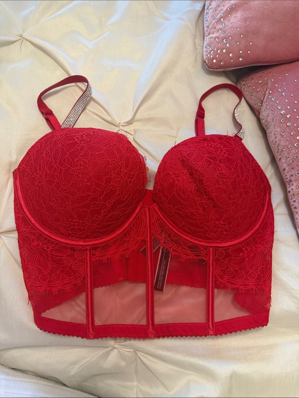 Victoria's Secret Red Lace Longline Bustier Bra